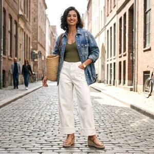 Pilcro Anthropologie Pants Barrel Wide Leg High Rise Cuffed White Denim Jean 30W
